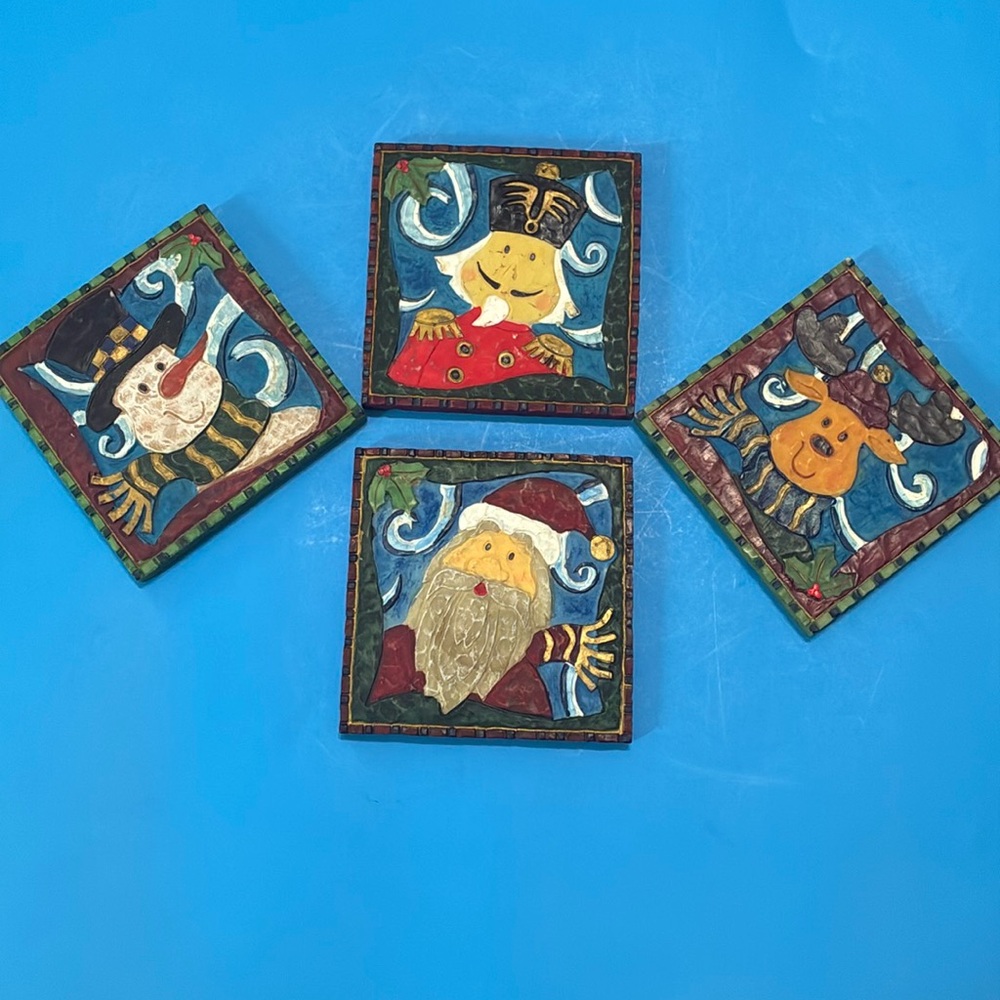 Festive Santa, Reindeer, Snowman & Nutcracker Coasters (4)